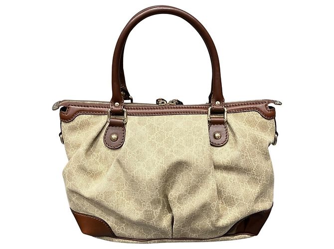Borsa Gucci Sukey Marrone Beige Pelle e Tela D'oro - vista 2