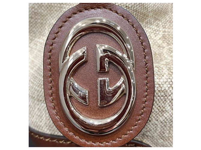 Borsa Gucci Sukey Marrone Beige Pelle e Tela D'oro - vista 8