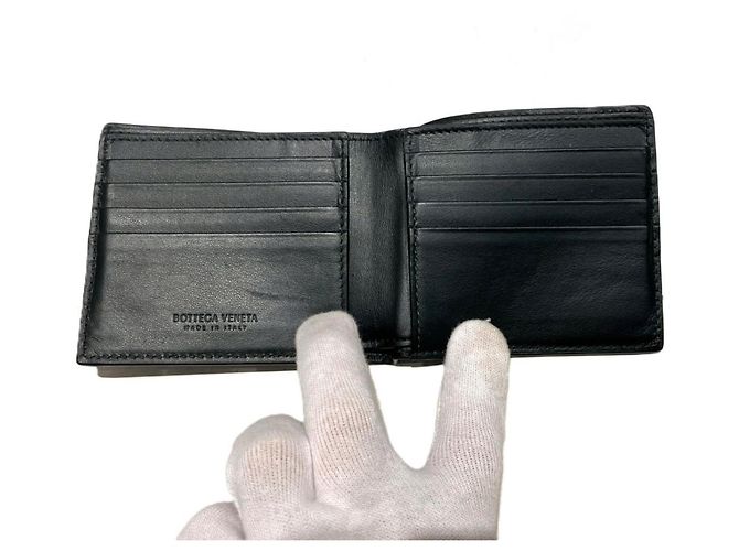 Cartera de cuero gris de doble pliegue Bottega Veneta Castaño - vista 3