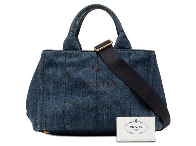 Borsa Prada Canapa in denim blu - vista 6