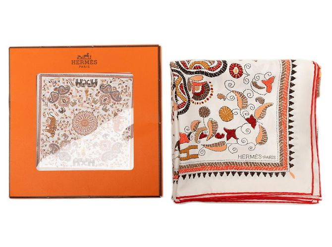 Hermès Sciarpa Carré 90 Kantha Hermes Bianco Multicolore - vista 10