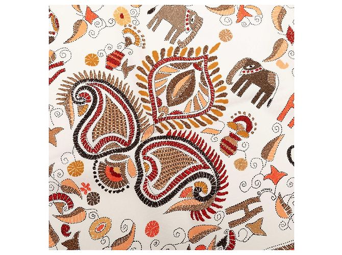 Hermès Sciarpa Carré 90 Kantha Hermes Bianco Multicolore - vista 6