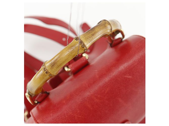 Zaino Gucci Vintage Bamboo Leather Mini Rosso - vista 4