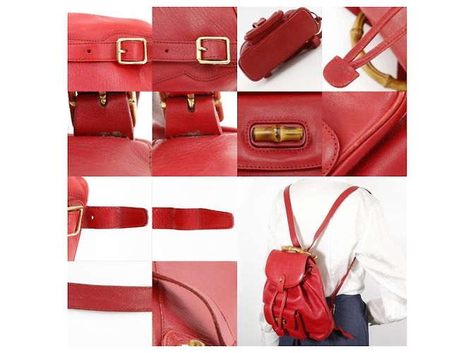 Zaino Gucci Vintage Bamboo Leather Mini Rosso - vista 7