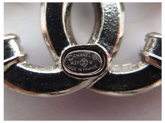 NUOVI ORECCHINI CHANEL LOGO CC & STRASS METAL NEW SILVER Argento - vista 10