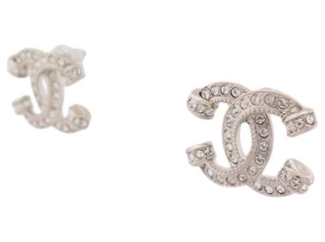 NUOVI ORECCHINI CHANEL LOGO CC & STRASS METAL NEW SILVER Argento - vista 2