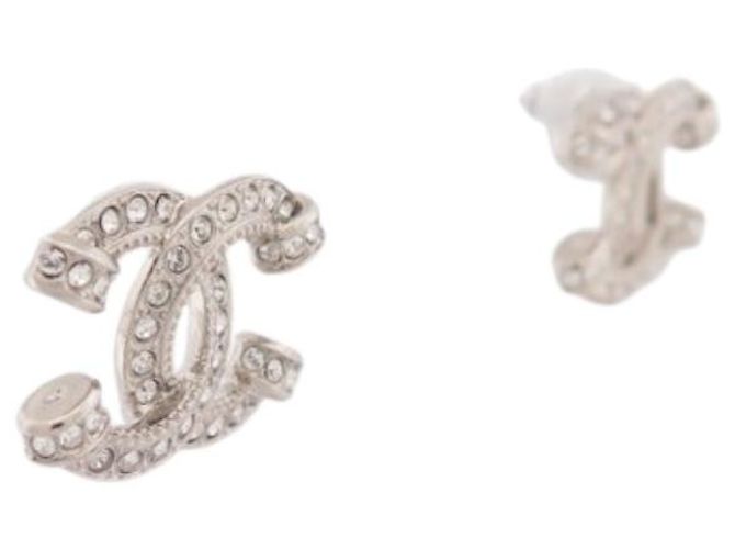 NUOVI ORECCHINI CHANEL LOGO CC & STRASS METAL NEW SILVER Argento - vista 3