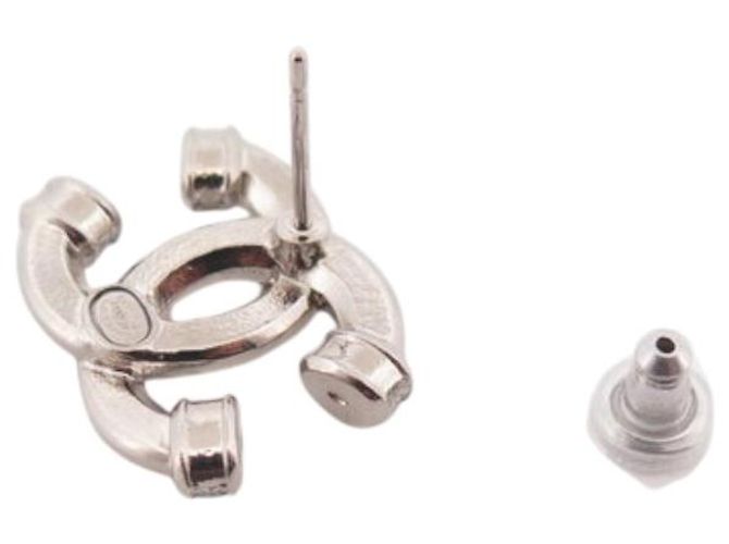 NUOVI ORECCHINI CHANEL LOGO CC & STRASS METAL NEW SILVER Argento - vista 5