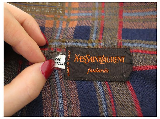 XALE VINTAGE YVES SAINT LAURENT GRAND CARRE 130CM CACHEMIRE E SETA Marrone - vista 10