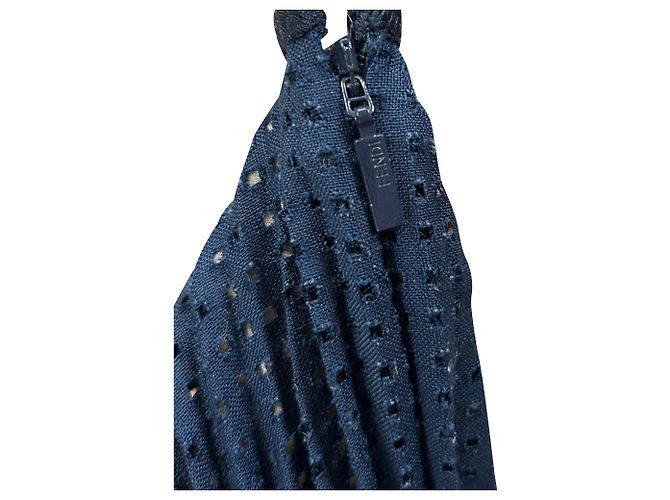Falda midi plisada Fendi en mohair azul marino - vista 7