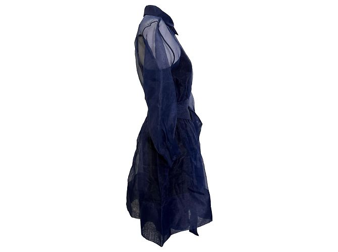 Vestido camisa mini com cinto em organza azul marinho em poliéster Maje - vista 5