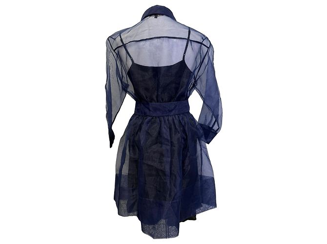 Vestido camisa mini com cinto em organza azul marinho em poliéster Maje - vista 6