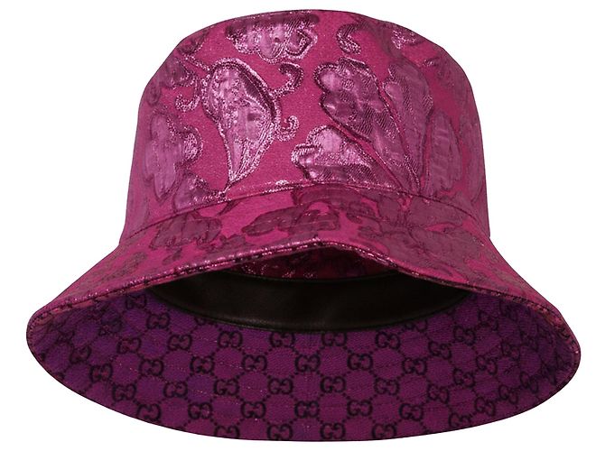 Bucket reversibile Gucci Lamé GG Monogram in poliamide rosa Marrone - vista 2