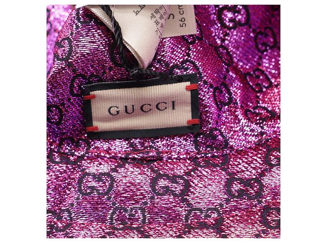 Bucket reversibile Gucci Lamé GG Monogram in poliamide rosa Marrone - vista 6
