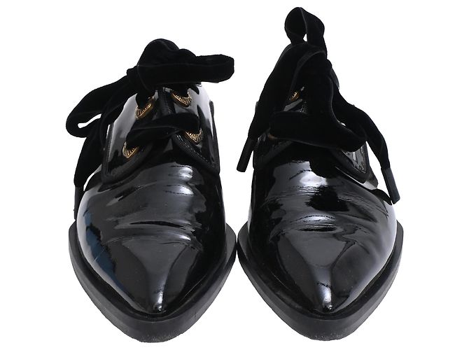 Scarpe Derby Lanvin a punta con lacci in pelle vernice nera - vista 2