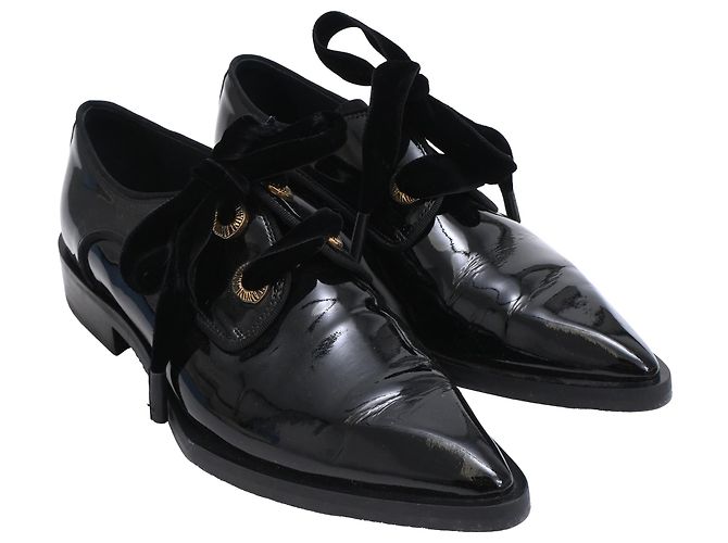 Scarpe Derby Lanvin a punta con lacci in pelle vernice nera - vista 4