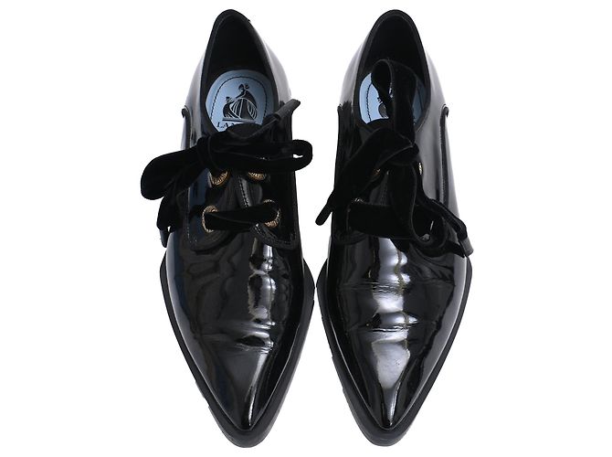 Scarpe Derby Lanvin a punta con lacci in pelle vernice nera - vista 5