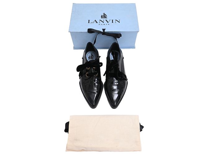 Scarpe Derby Lanvin a punta con lacci in pelle vernice nera - vista 8