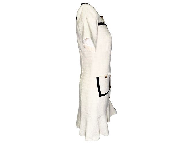 Sandro Cropped Tweed Kleid mit Knöpfen, Weiß, Polyester Roh - Ansicht 2