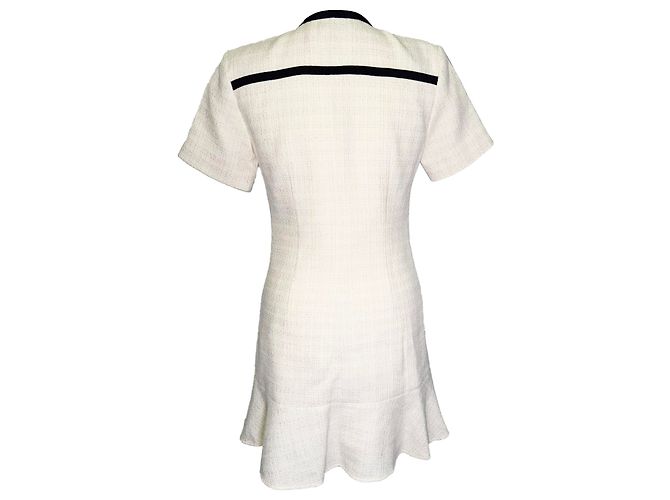 Sandro Cropped Tweed Kleid mit Knöpfen, Weiß, Polyester Roh - Ansicht 3