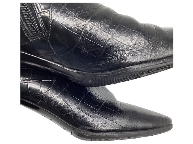 Botines de cuero negro Givenchy con estampado de cocodrilo - vista 10