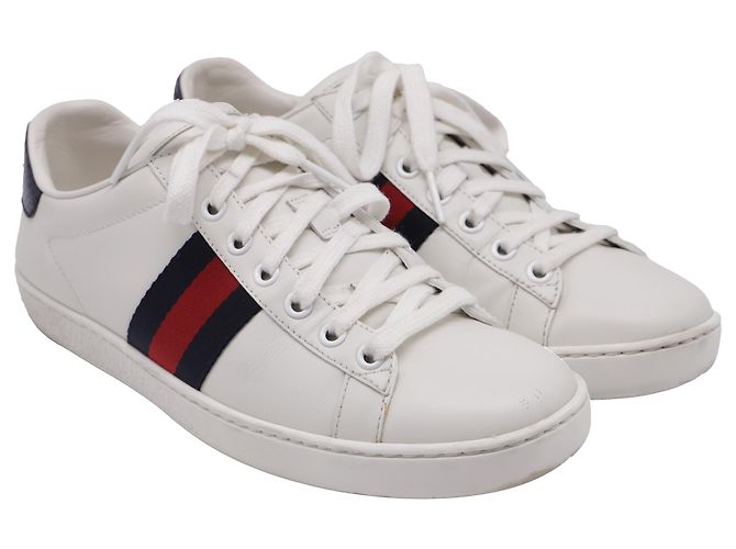 Sneakers Ace Web in pelle bianca Gucci Bianco Crudo - vista 3