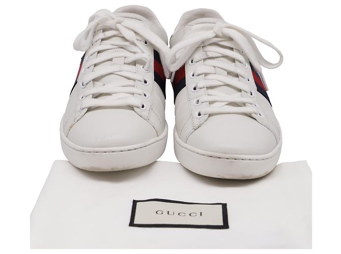 Sneakers Ace Web in pelle bianca Gucci Bianco Crudo - vista 6