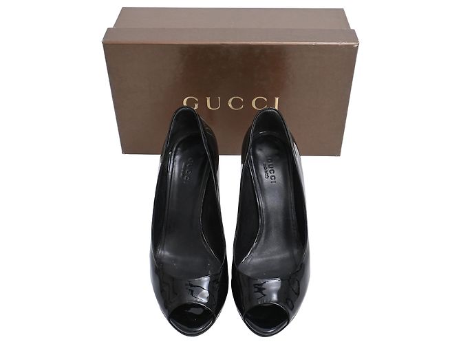 Décolleté con punta aperta Gucci Interlocking G in vernice nera Nero - vista 14