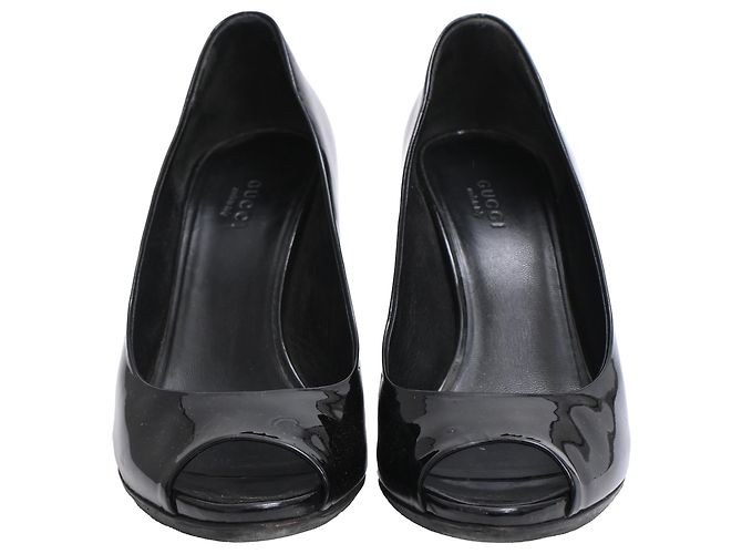 Décolleté con punta aperta Gucci Interlocking G in vernice nera Nero - vista 2