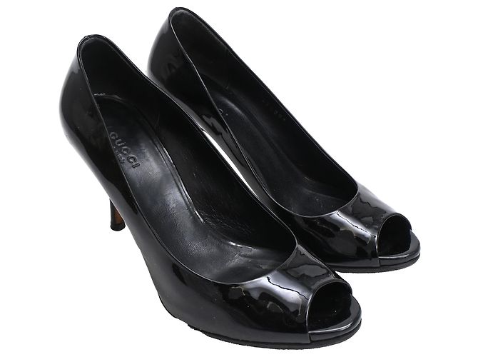 Décolleté con punta aperta Gucci Interlocking G in vernice nera Nero - vista 4