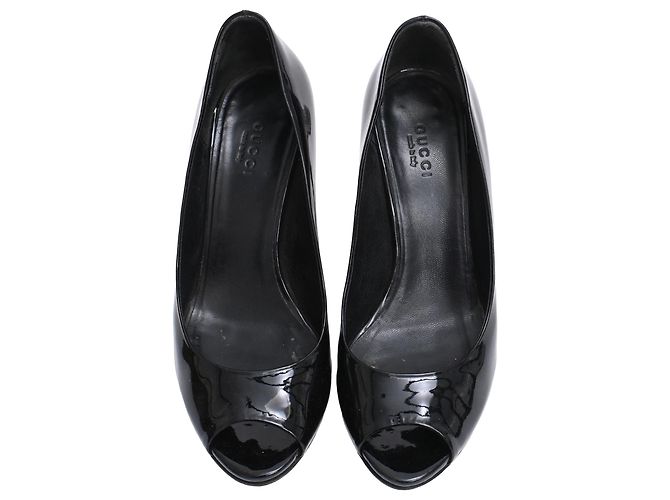 Décolleté con punta aperta Gucci Interlocking G in vernice nera Nero - vista 5