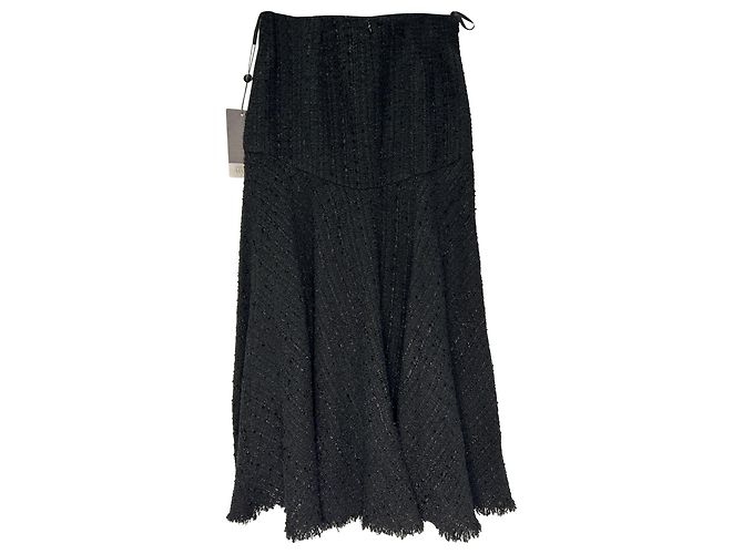 Falda midi Alexander McQueen en algodón negro con acabado de bordes deshilachados - vista 5