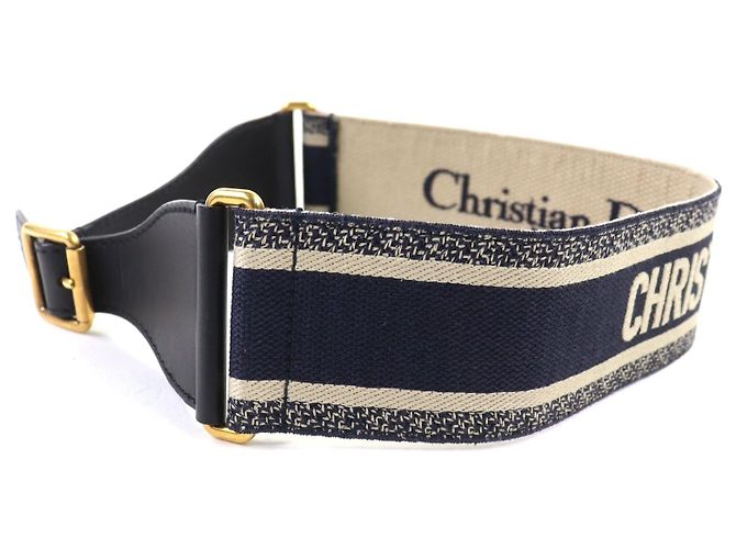 Christian Dior Bestickter Canvas-Gürtel Blau - Ansicht 5