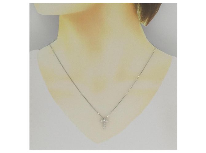 Autre Marque Collana con Croce in Diamanti e Platino Argento - vista 6