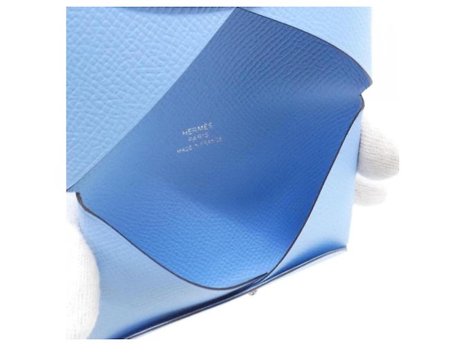 Hermès Tarjetero Hermes Calvi - Cuero Epsom Celeste Azul claro - vista 4