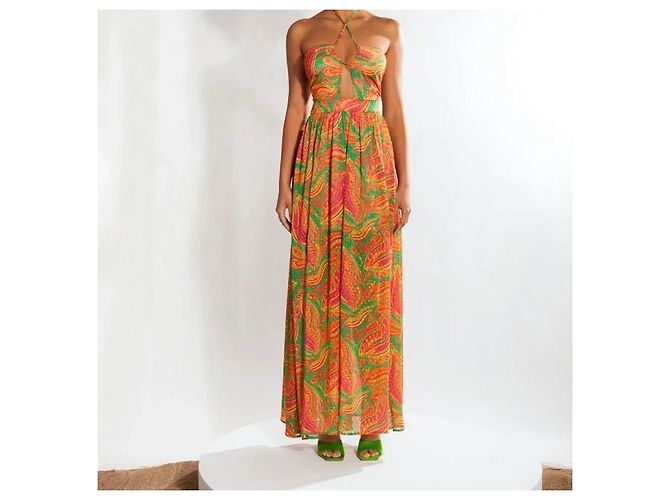 Autre Marque Vestido maxi halter con estampado paisley Mallory The Label Rosa Verde Naranja - vista 4