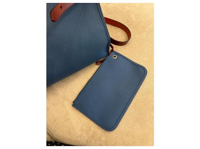 Borsa Hermès Herbag Zip 31 in Tela Blu e Pelle Rouge H Marrone - vista 13