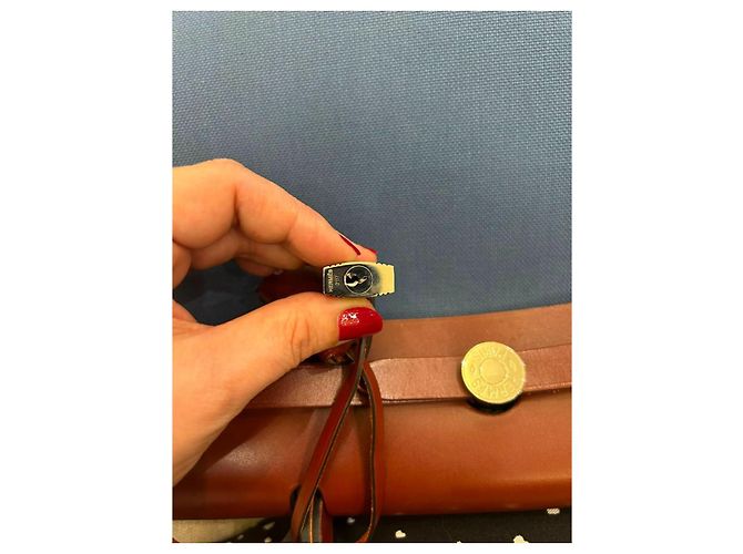 Borsa Hermès Herbag Zip 31 in Tela Blu e Pelle Rouge H Marrone - vista 15