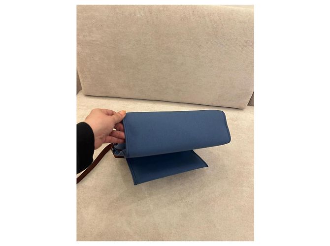 Borsa Hermès Herbag Zip 31 in Tela Blu e Pelle Rouge H Marrone - vista 7
