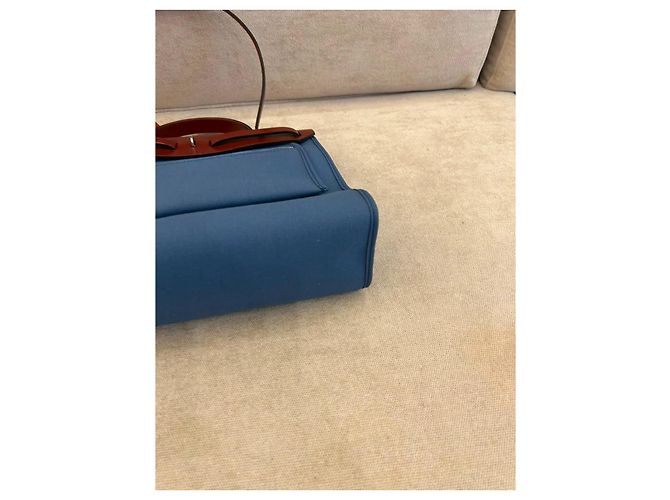 Borsa Hermès Herbag Zip 31 in Tela Blu e Pelle Rouge H Marrone - vista 8