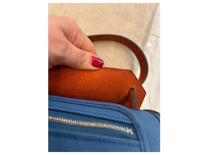 Borsa Hermès Herbag Zip 31 in Tela Blu e Pelle Rouge H Marrone - vista 9