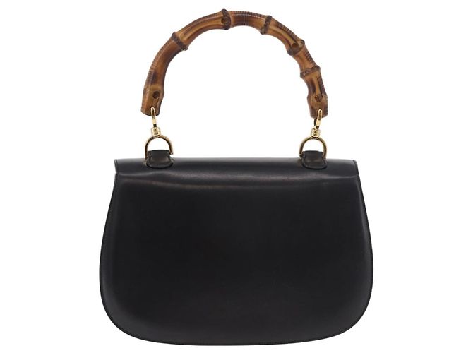 Gucci Vintage Convertible Bamboo Top Handle Leather Medium Nero - vista 2