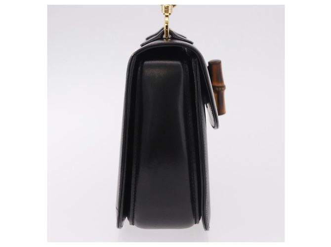 Gucci Vintage Convertible Bamboo Top Handle Leather Medium Nero - vista 4