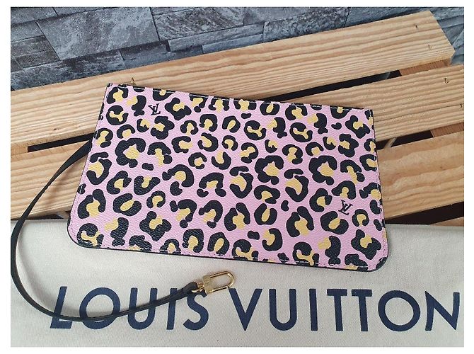 Louis Vuitton Neverfull MM Shopper in pelle Nero Rosa Stampa leopardo - vista 5