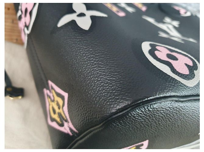 Louis Vuitton Neverfull MM Shopper in pelle Nero Rosa Stampa leopardo - vista 6