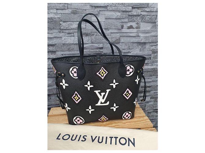 Louis Vuitton Neverfull MM Shopper in pelle Nero Rosa Stampa leopardo - vista 7