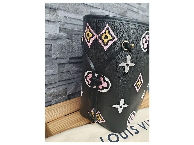 Louis Vuitton Neverfull MM Shopper in pelle Nero Rosa Stampa leopardo - vista 9