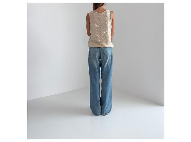 Weekend Max Mara Pailletten-Strickoberteil Champagner Größe M Neu Quiet Luxury Silber Beige - Ansicht 10