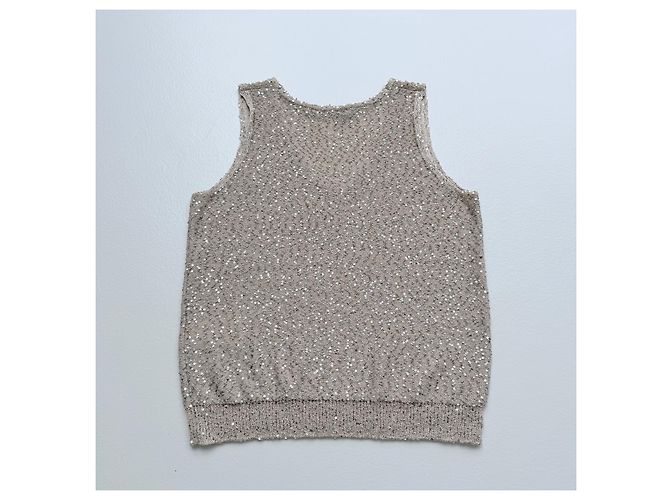 Weekend Max Mara Pailletten-Strickoberteil Champagner Größe M Neu Quiet Luxury Silber Beige - Ansicht 4