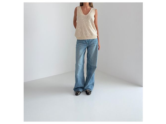 Weekend Max Mara Pailletten-Strickoberteil Champagner Größe M Neu Quiet Luxury Silber Beige - Ansicht 5
